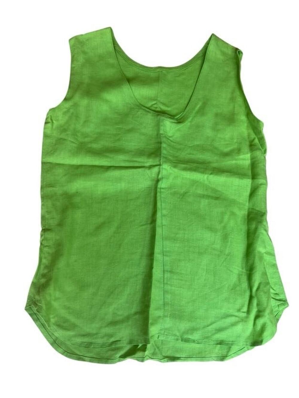 Nordstorm Women's 90s Sleeveless Lagenlook Tops 100% Linen Lime Green Size P